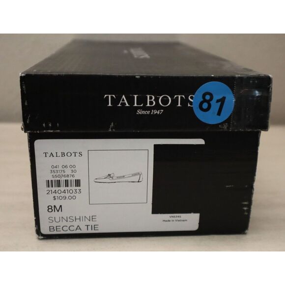 Talbots Women's Sz 8M Sunshine Yellow Becca Tie Soft Pebble Leather Flats - Picture 12 of 12